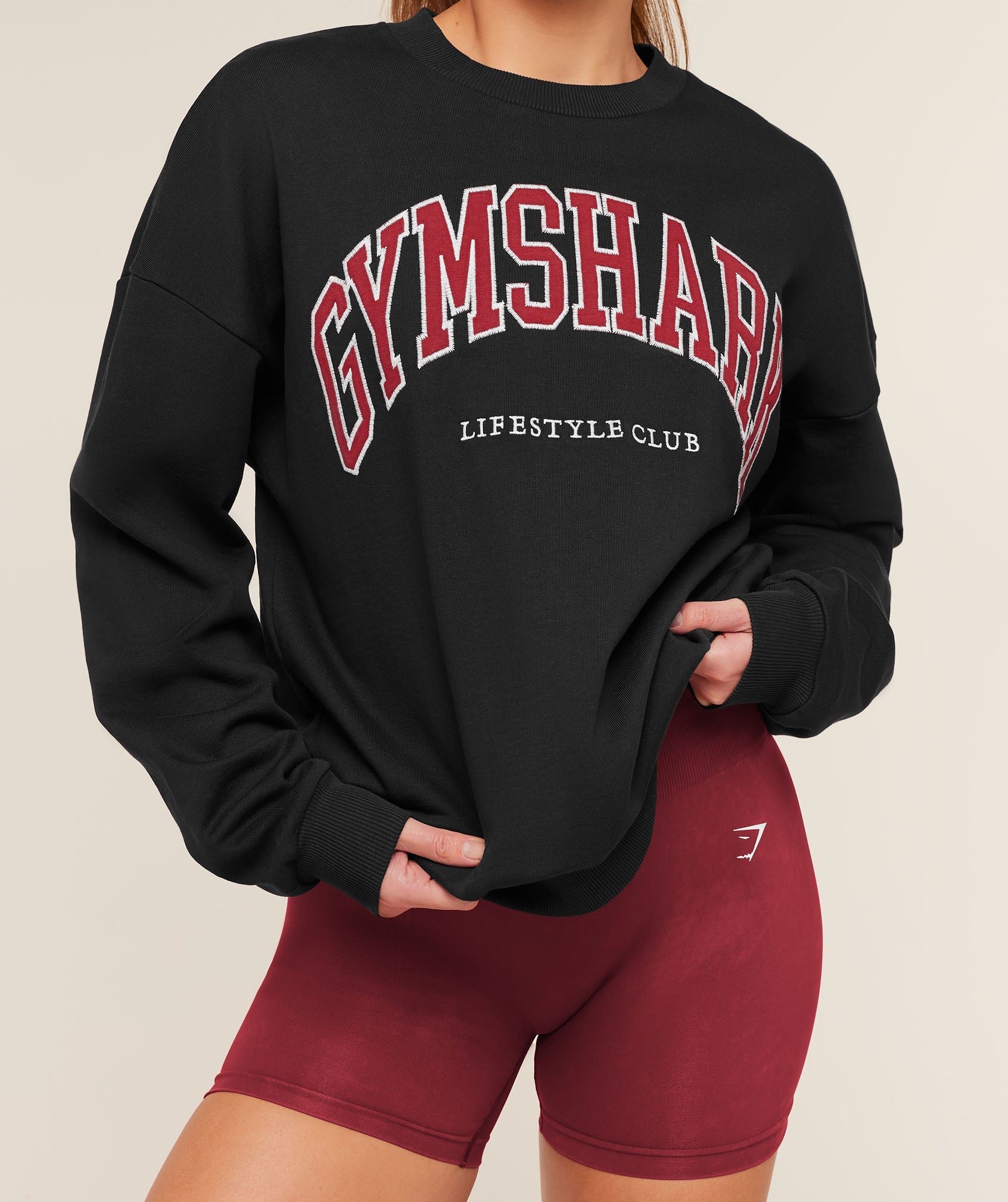 Women's Gymshark Collegiate Graphic Crew Neck Pullover Black