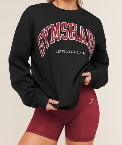 Women's Gymshark Collegiate Graphic Crew Neck Pullover Black