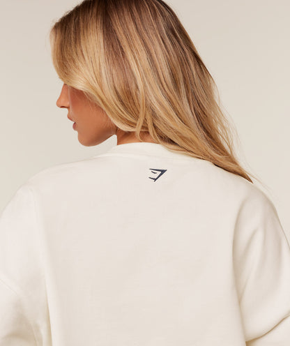 Women's Gymshark Collegiate Graphic Crew Neck Pullover Gs Soft White