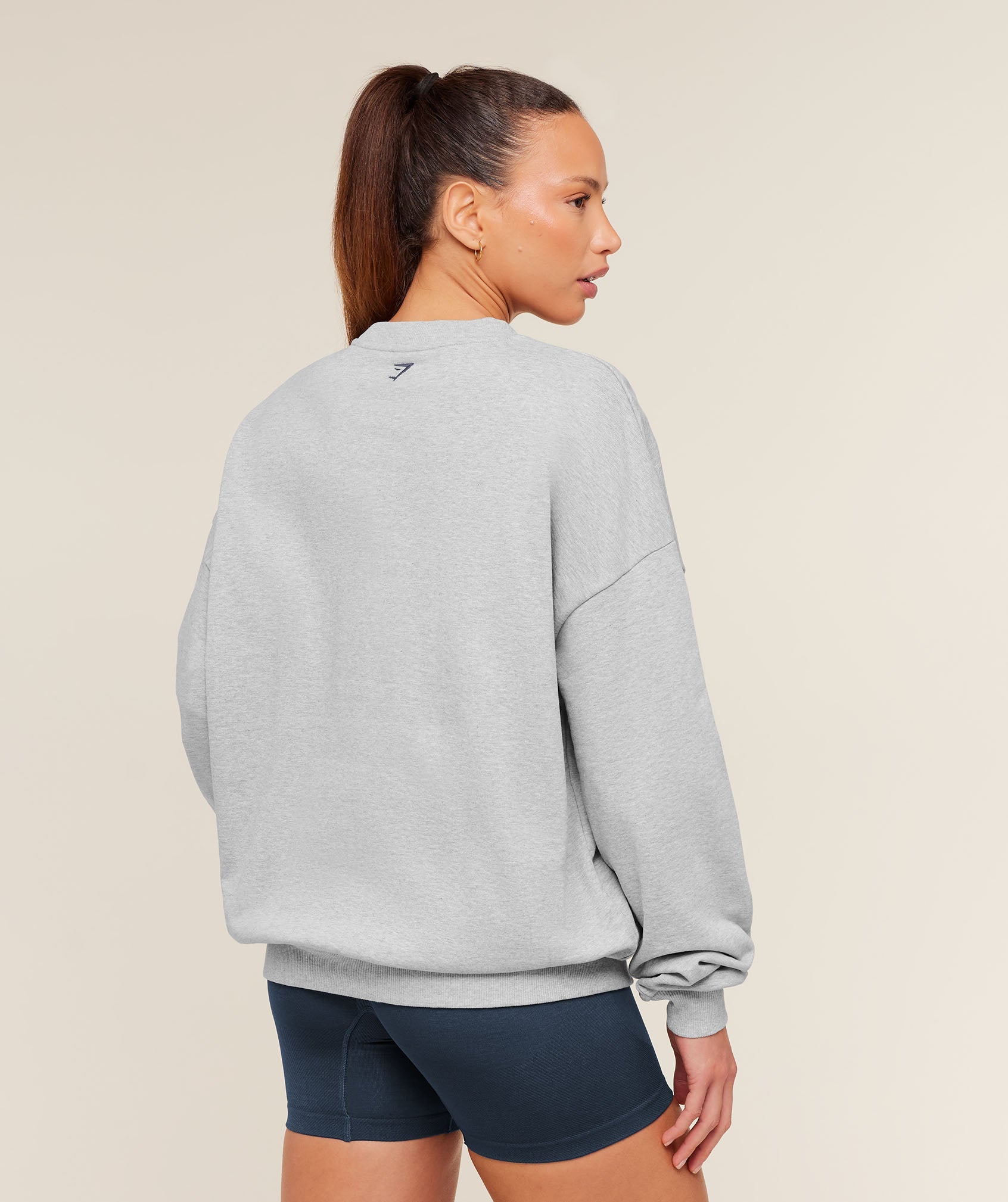 Women's Gymshark Collegiate Graphic Crew Neck Pullover Light Grey Core Marl