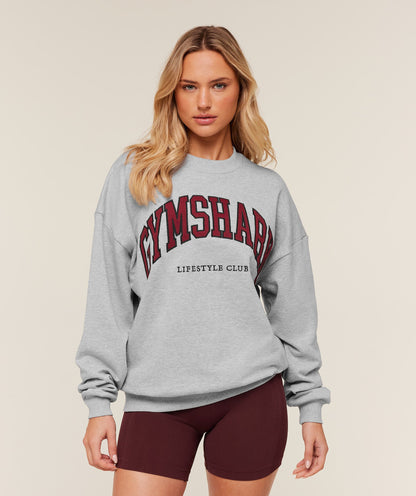 Women's Gymshark Collegiate Graphic Crew Neck Pullover Light Grey Core Marl