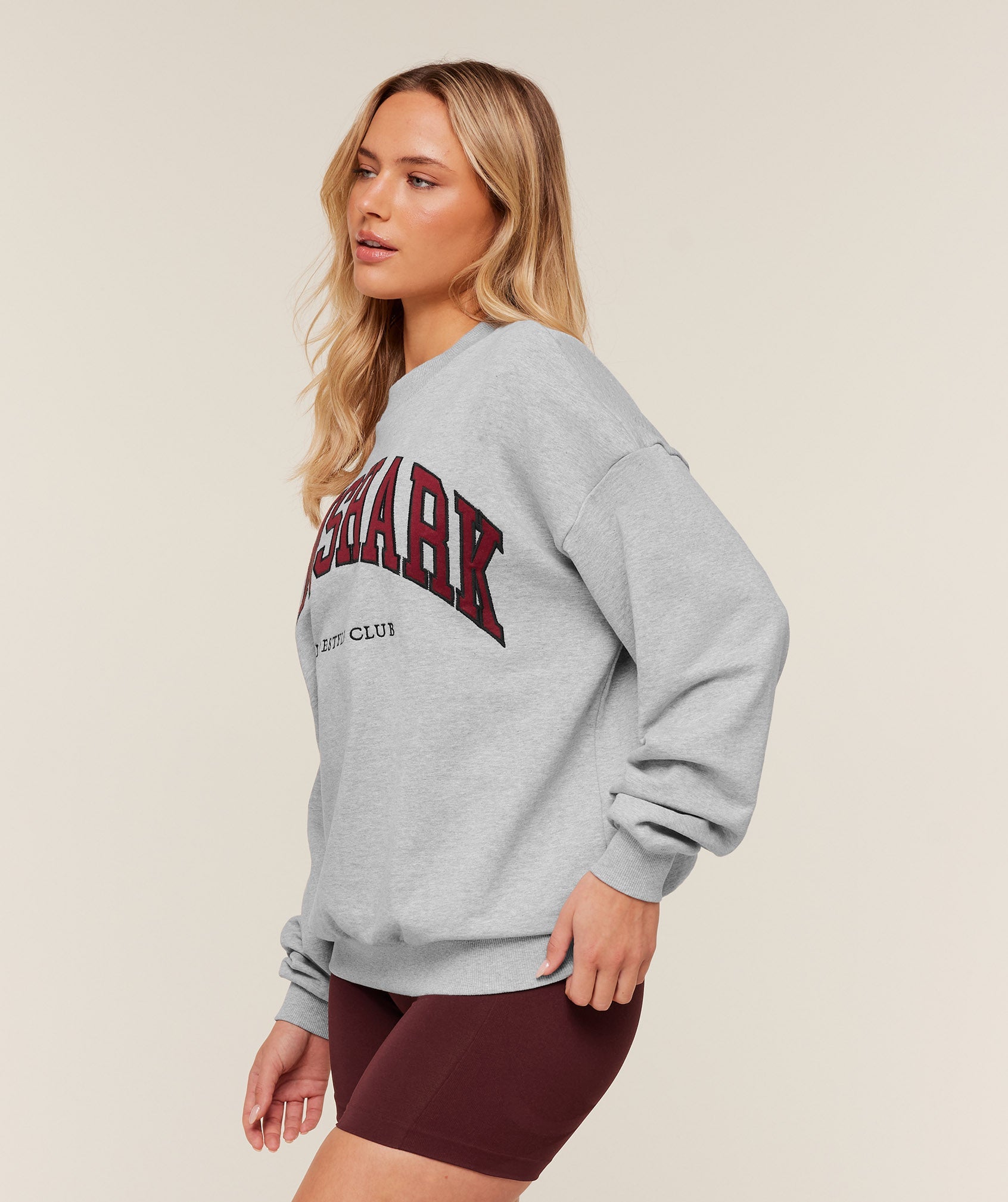 Women's Gymshark Collegiate Graphic Crew Neck Pullover Light Grey Core Marl