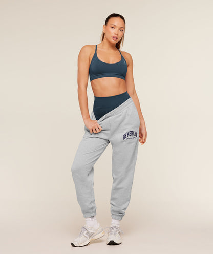 Women's Gymshark Collegiate Graphic Joggers Light Grey Core Marl