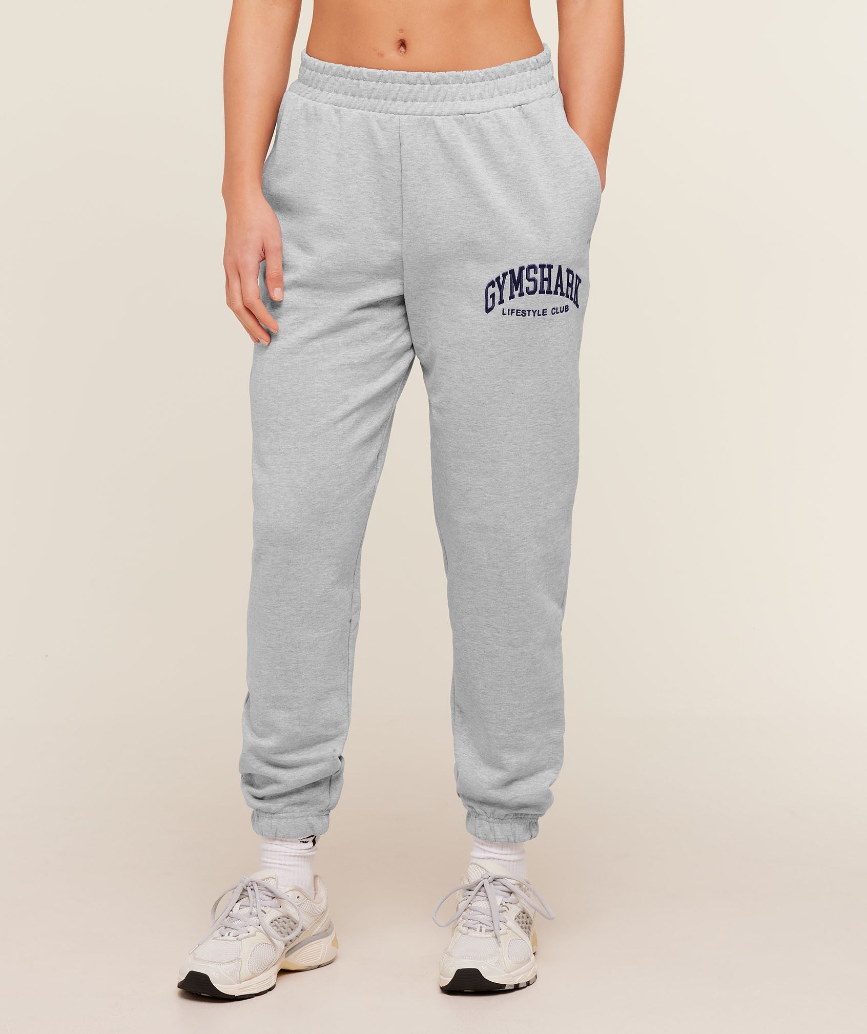 Women's Gymshark Collegiate Graphic Joggers Light Grey Core Marl