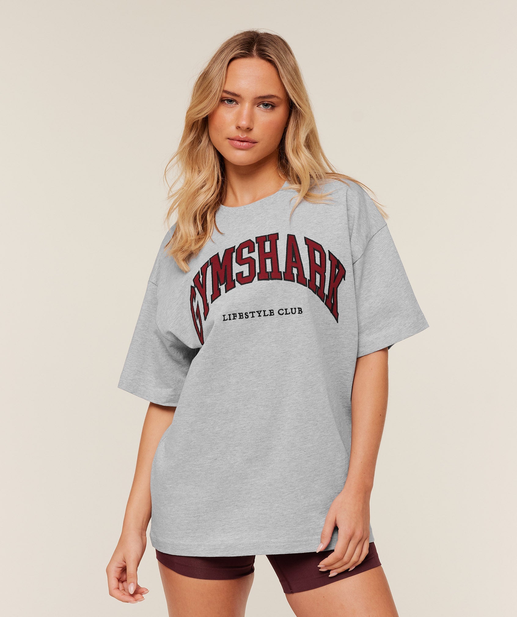 Women's Gymshark Collegiate Graphic T-Shirt Light Grey Core Marl