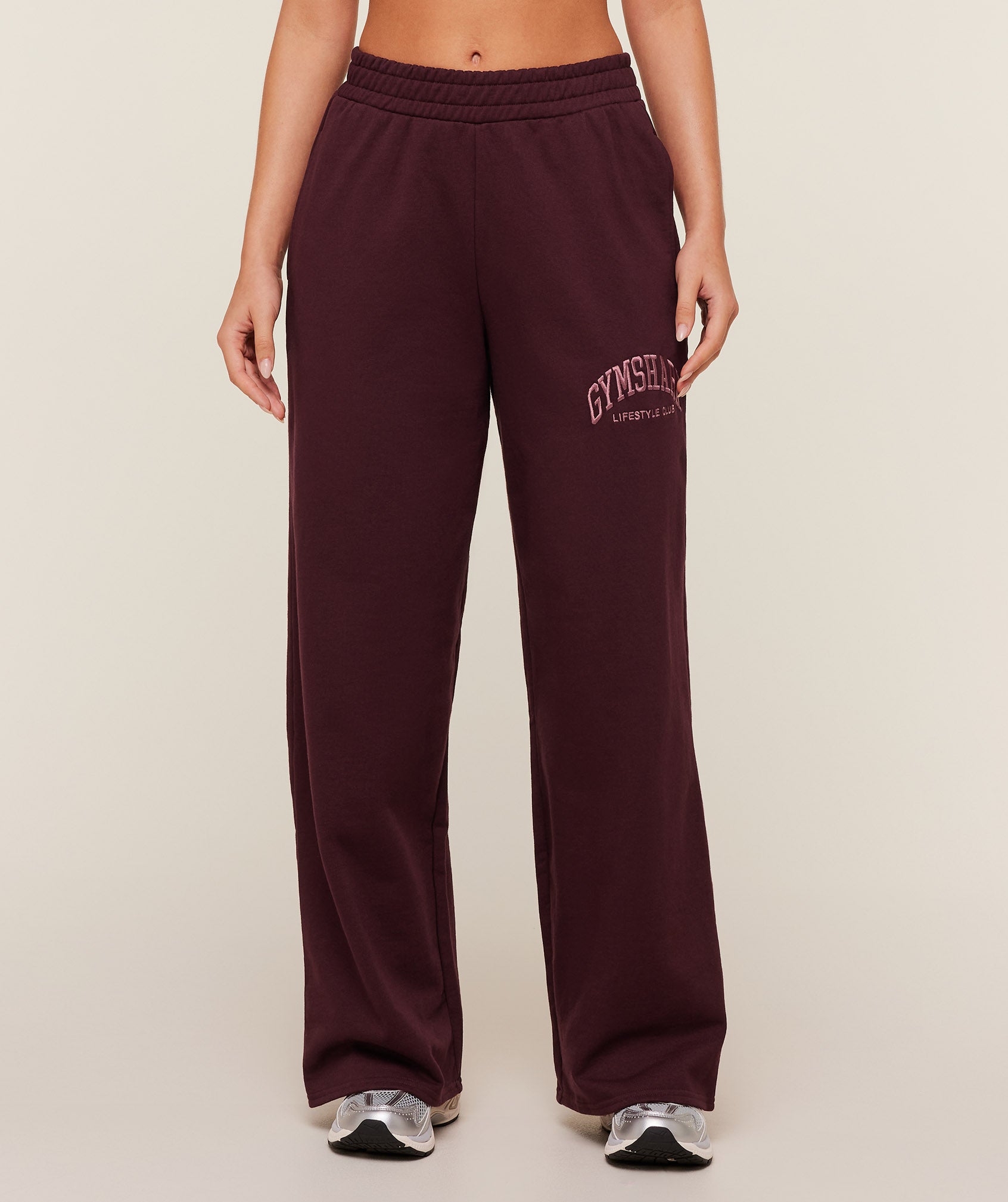Women's Gymshark Collegiate Graphic Straight Leg Joggers Gs Rich Maroon