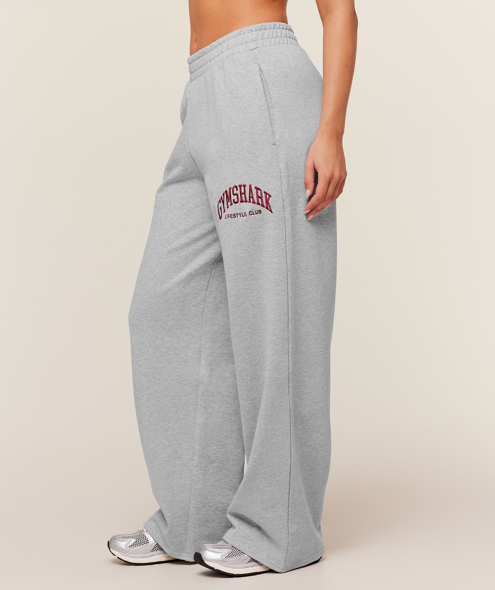 Women's Gymshark Collegiate Graphic Straight Leg Joggers Light Grey Core Marl