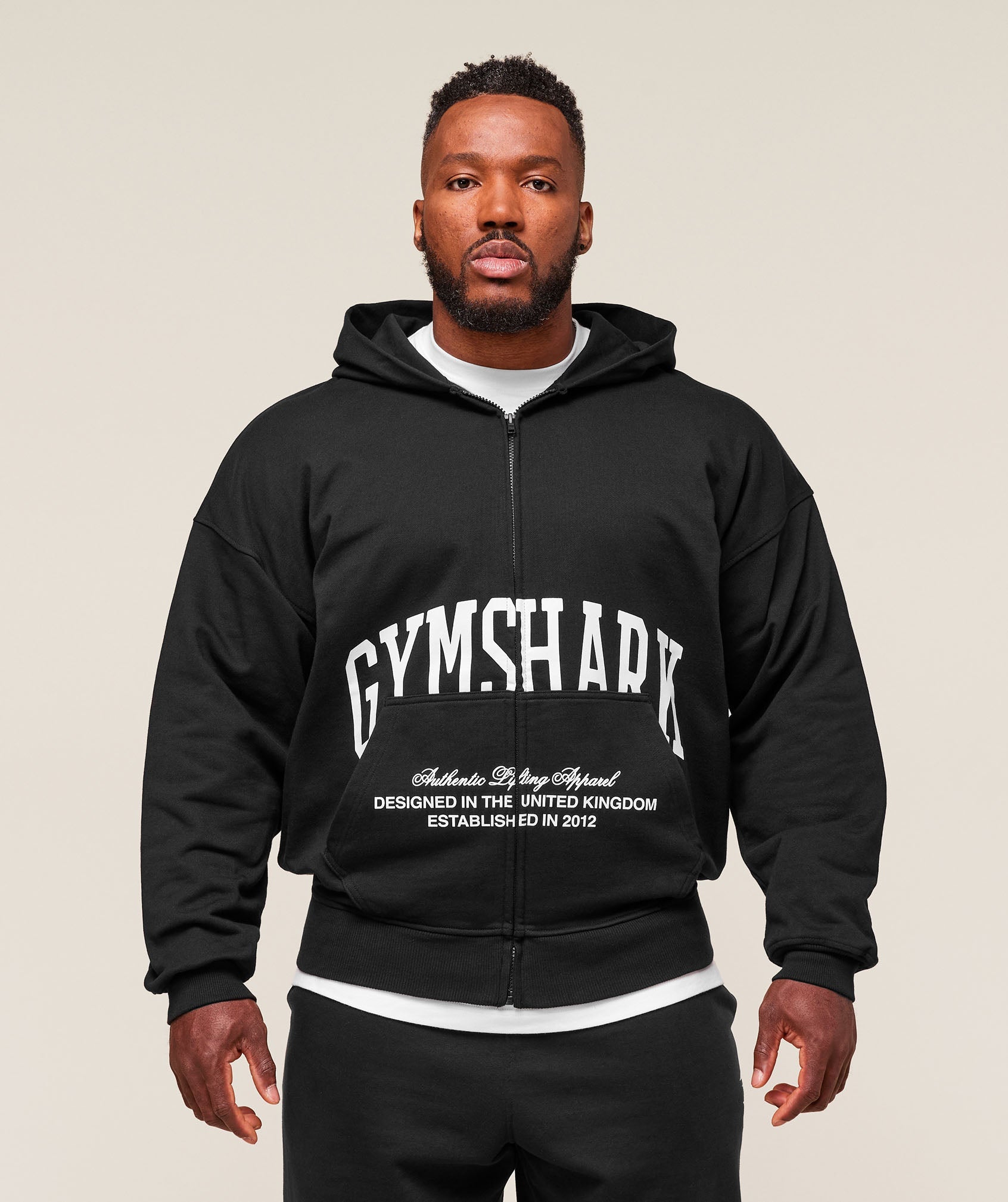 Gymshark Collegiate Script Zip Up Hoodie Black