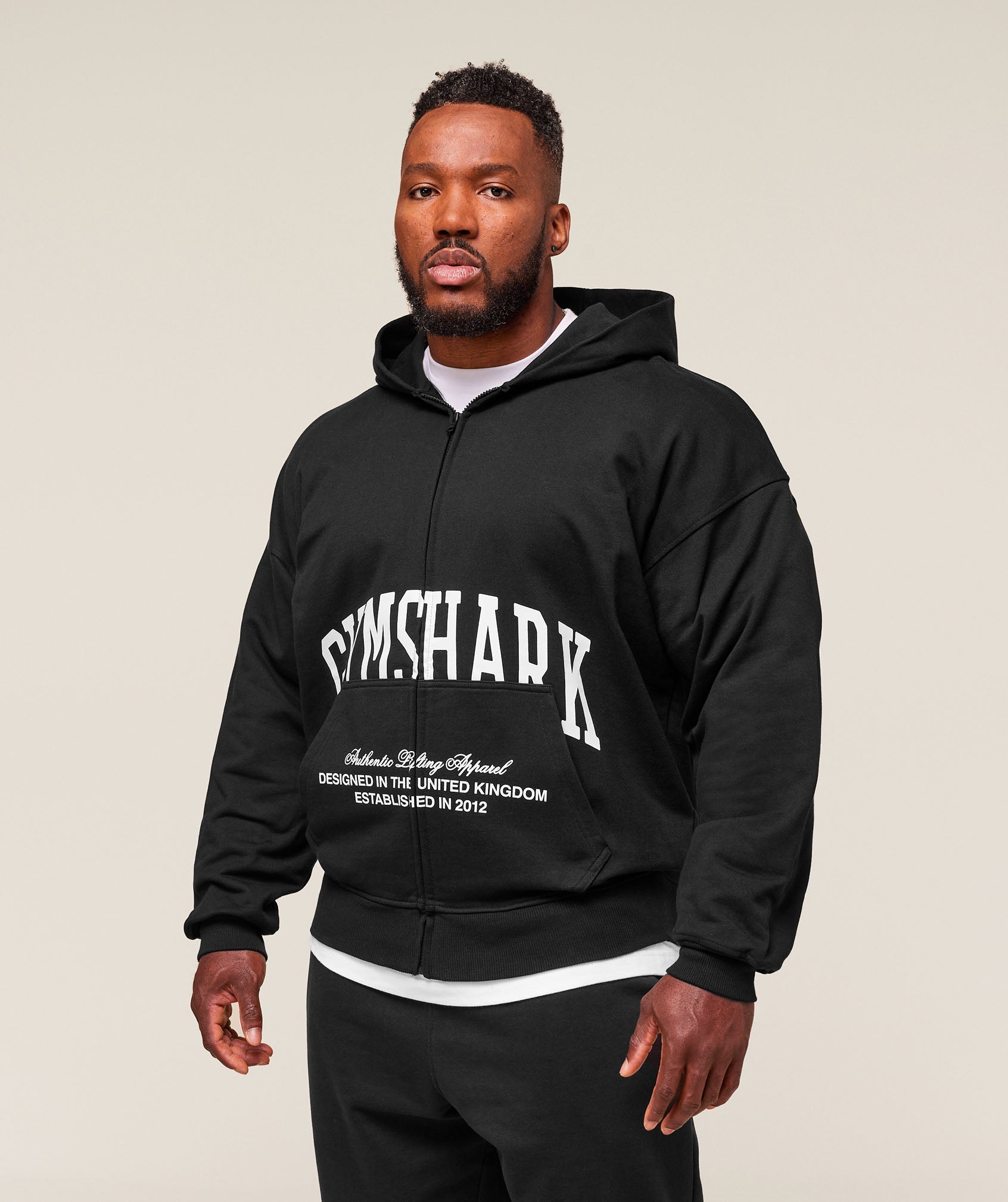 Gymshark Collegiate Script Zip Up Hoodie Black