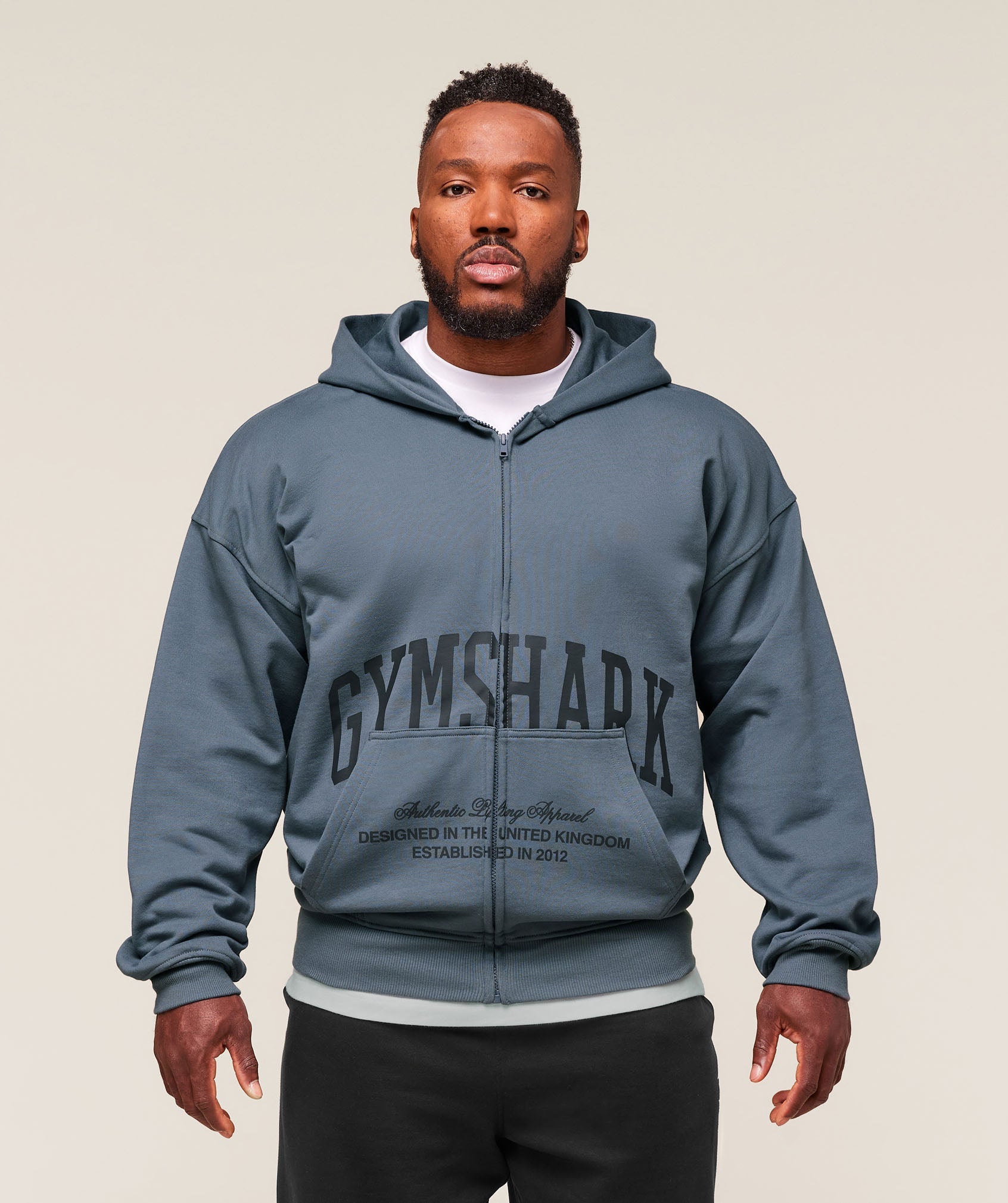 Gymshark Collegiate Script Zip Up Hoodie Iron Blue