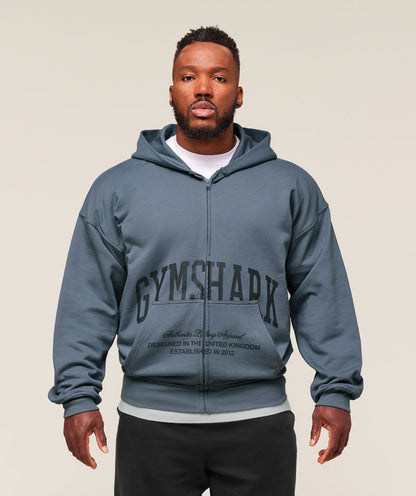Gymshark Collegiate Script Zip Up Hoodie Iron Blue
