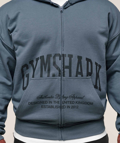 Gymshark Collegiate Script Zip Up Hoodie Iron Blue