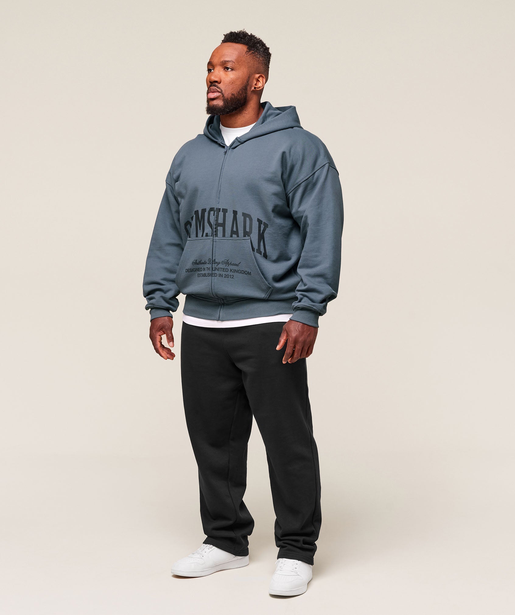 Gymshark Collegiate Script Zip Up Hoodie Iron Blue