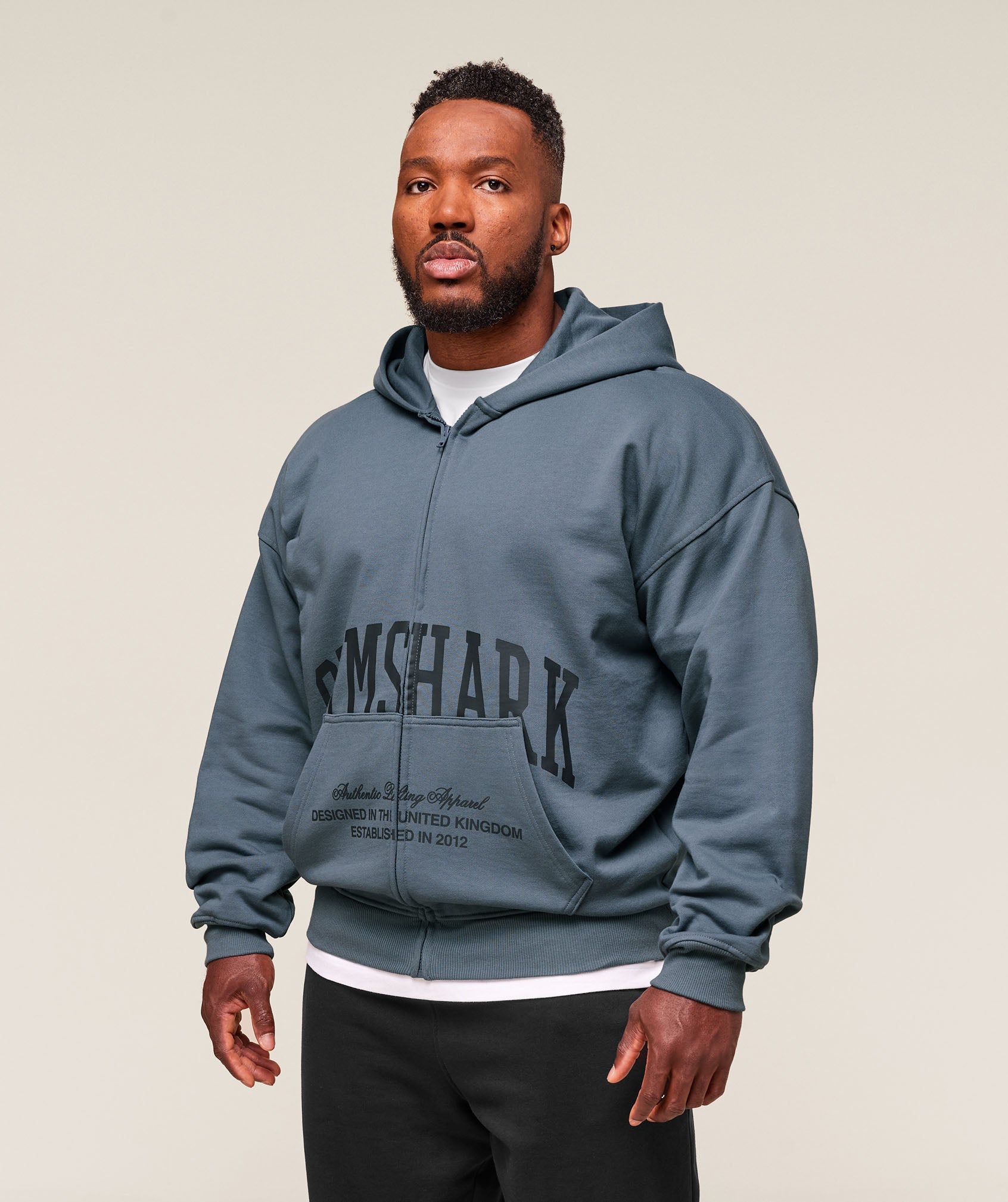 Gymshark Collegiate Script Zip Up Hoodie Iron Blue