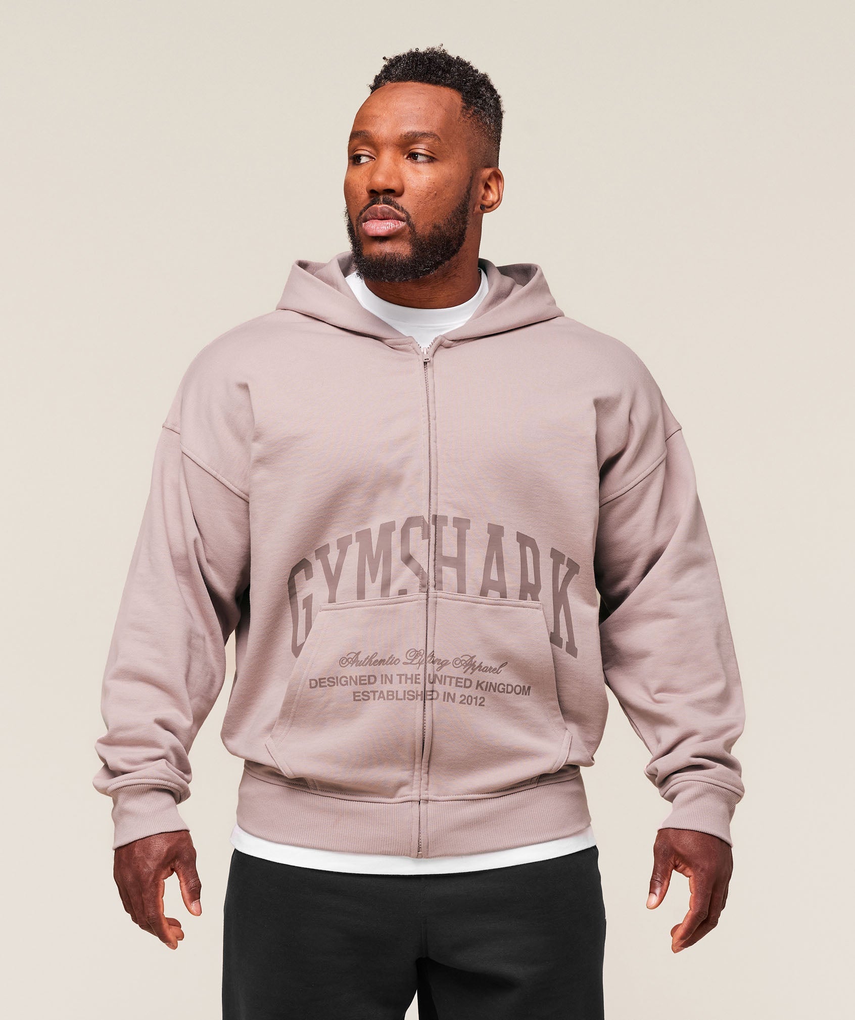 Gymshark Collegiate Script Zip Up Hoodie Muted Pink