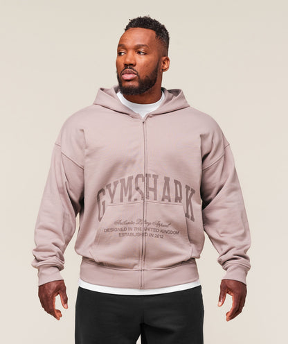Gymshark Collegiate Script Zip Up Hoodie Muted Pink