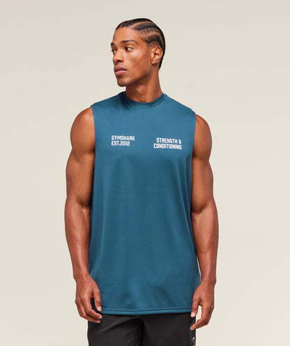 Gymshark S&C Graphic Cut Off Tank Success Blue
