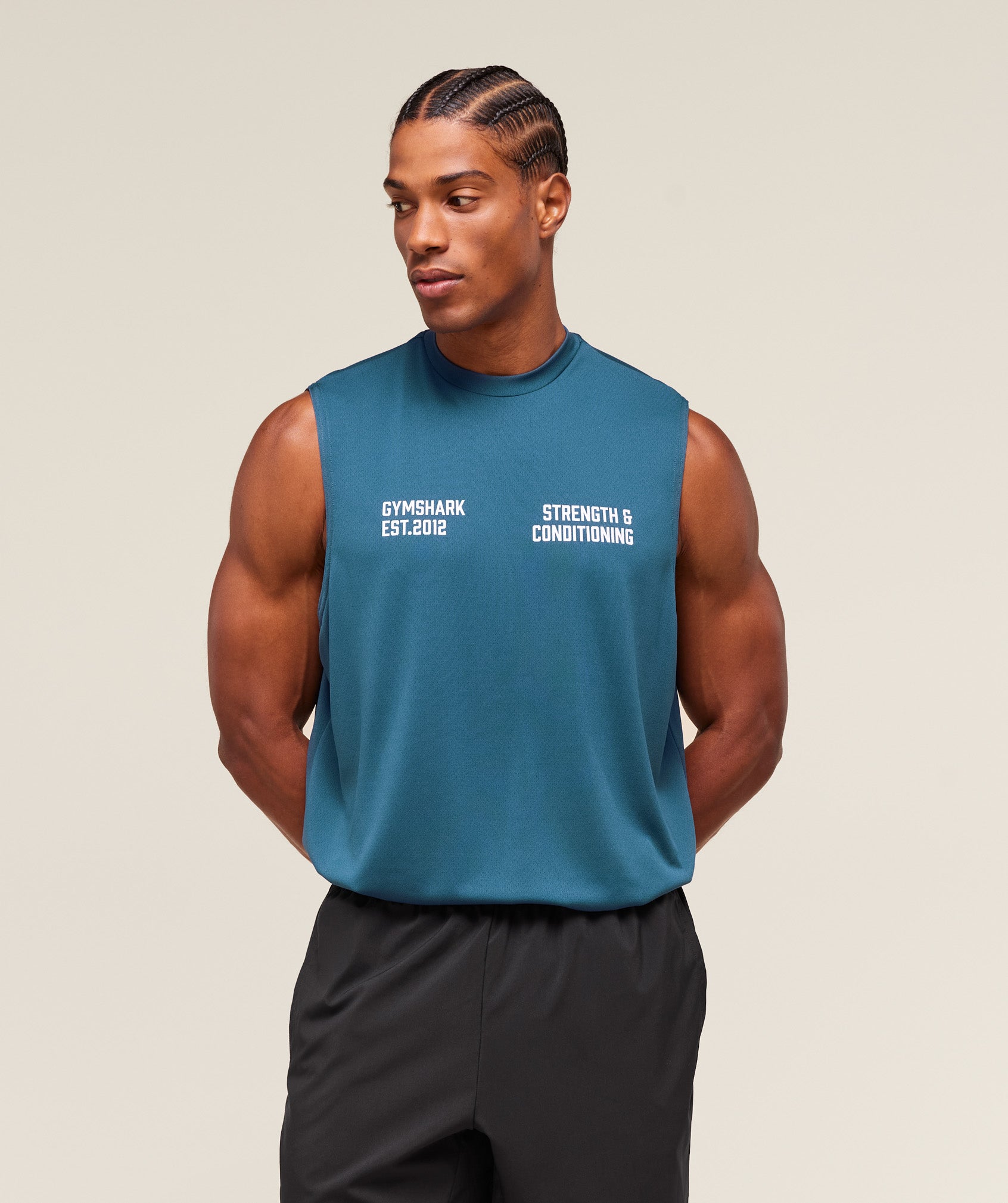Gymshark S&C Graphic Cut Off Tank Success Blue