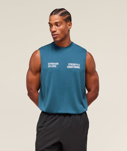 Gymshark S&C Graphic Cut Off Tank Success Blue