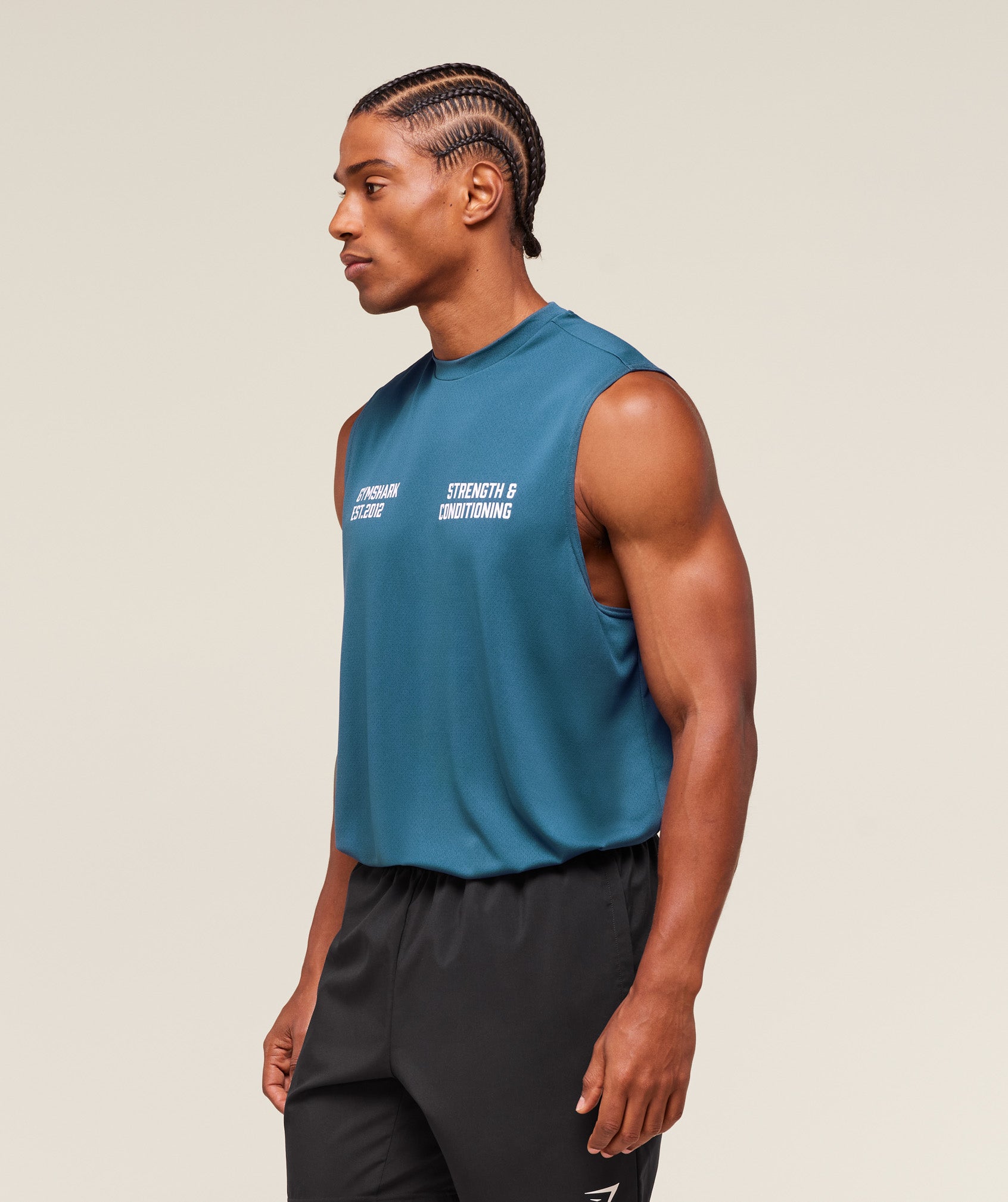 Gymshark S&C Graphic Cut Off Tank Success Blue