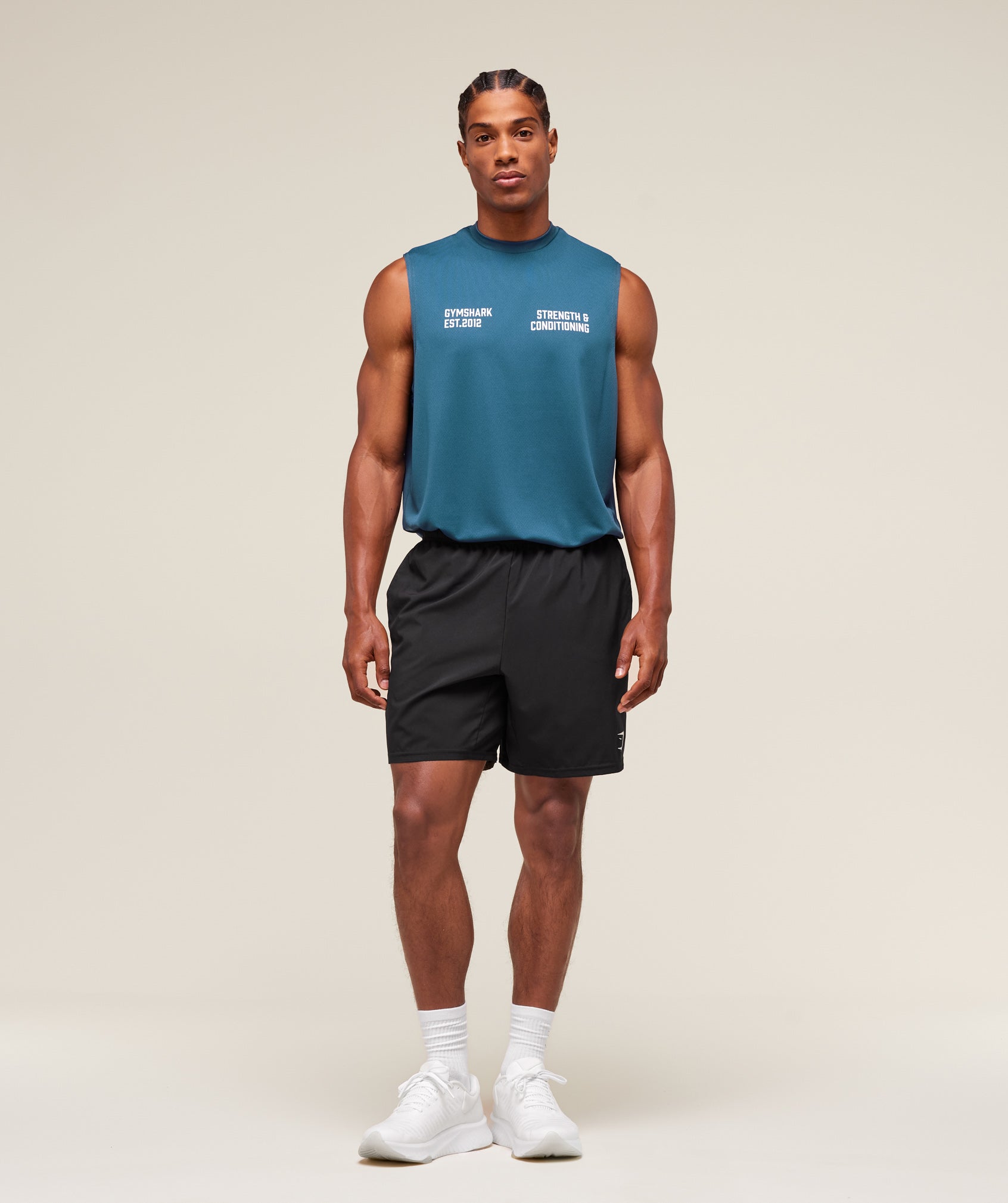 Gymshark S&C Graphic Cut Off Tank Success Blue