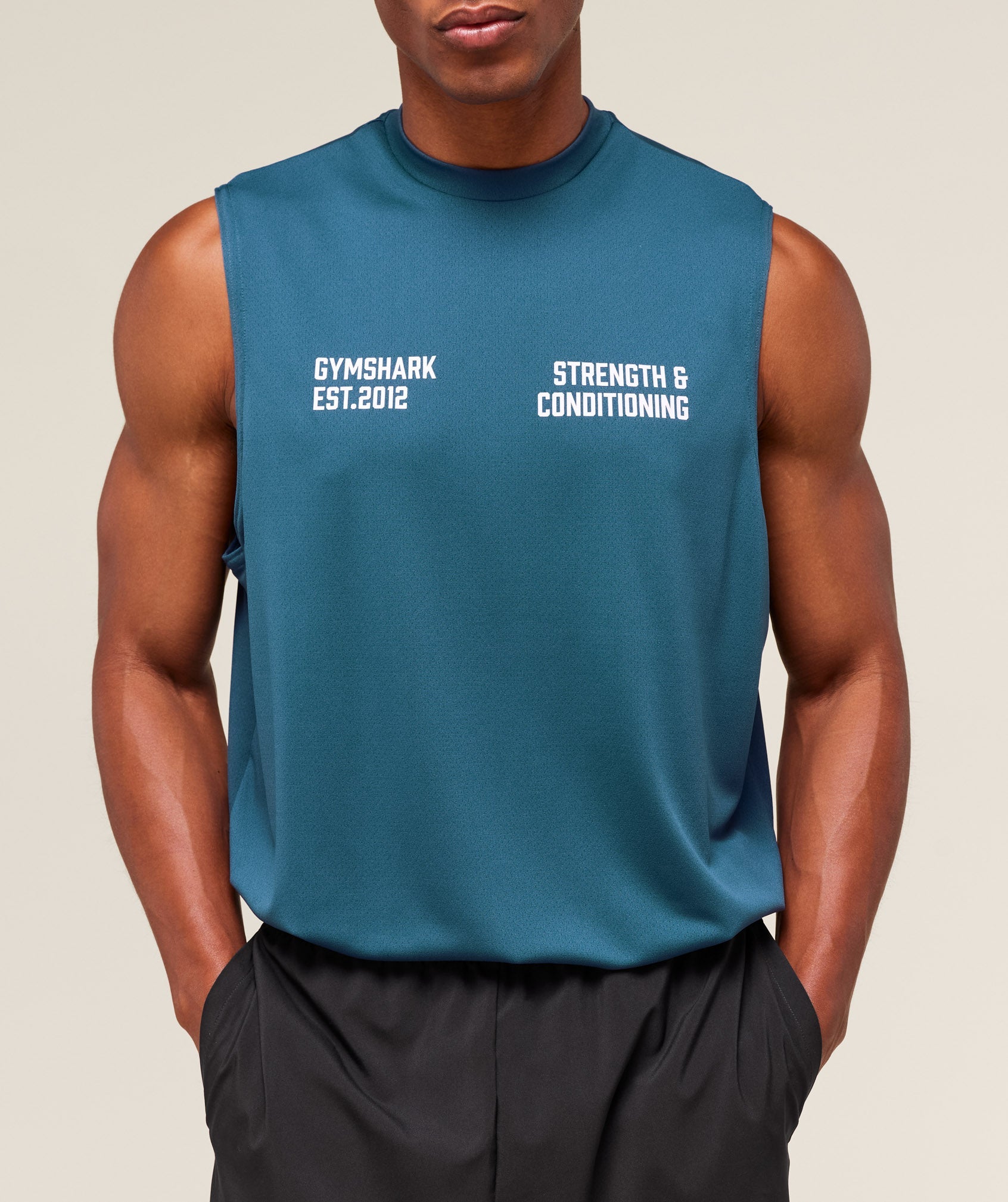 Gymshark S&C Graphic Cut Off Tank Success Blue