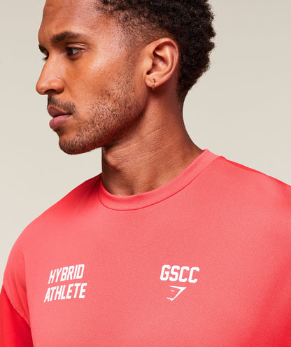 Gymshark Hybrid Athlete T-Shirt Coral Red