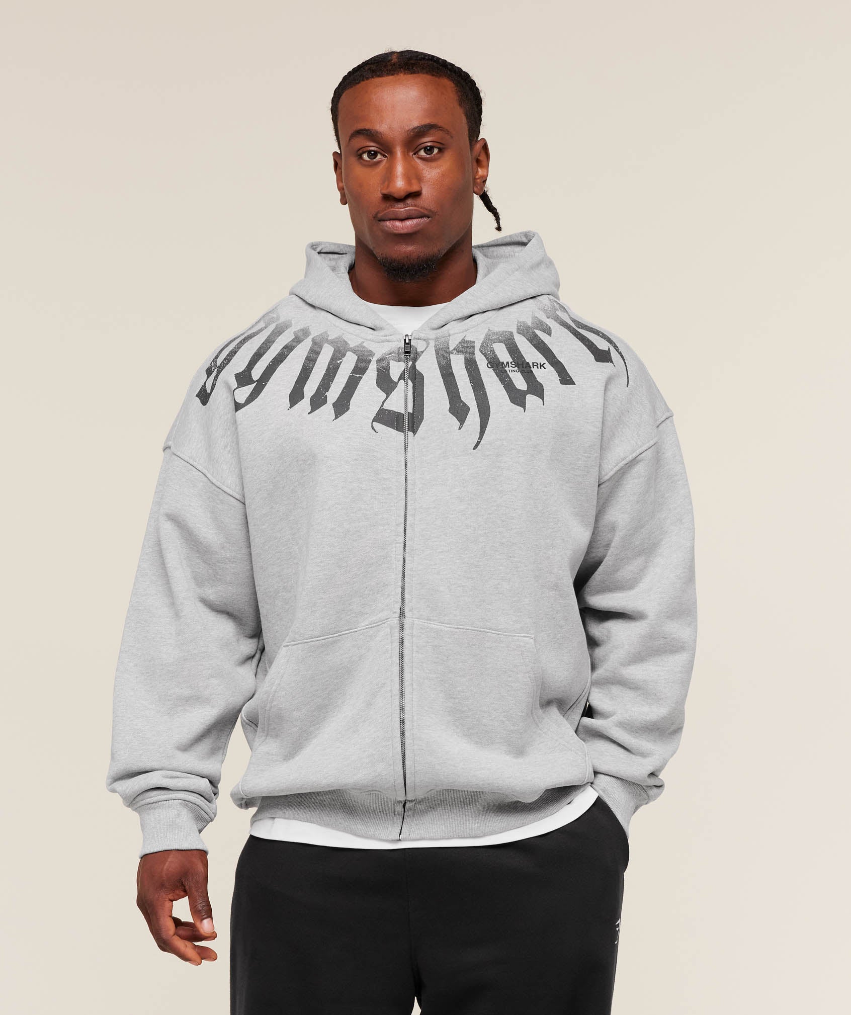 Gymshark Fade Graphic Zip Up Hoodie Light Grey Core Marl