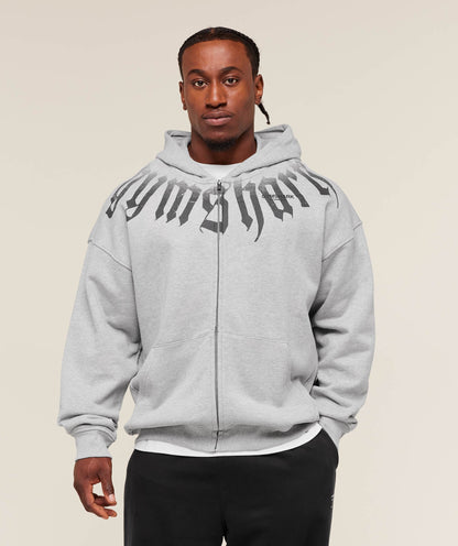 Gymshark Fade Graphic Zip Up Hoodie Light Grey Core Marl
