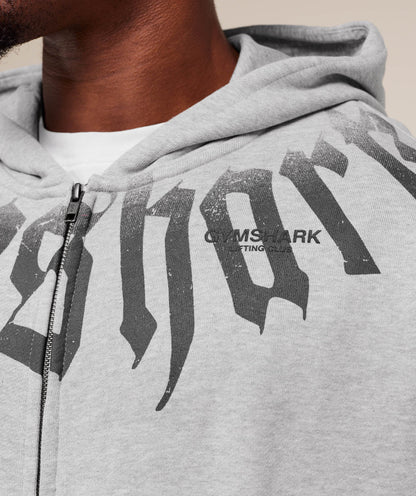 Gymshark Fade Graphic Zip Up Hoodie Light Grey Core Marl