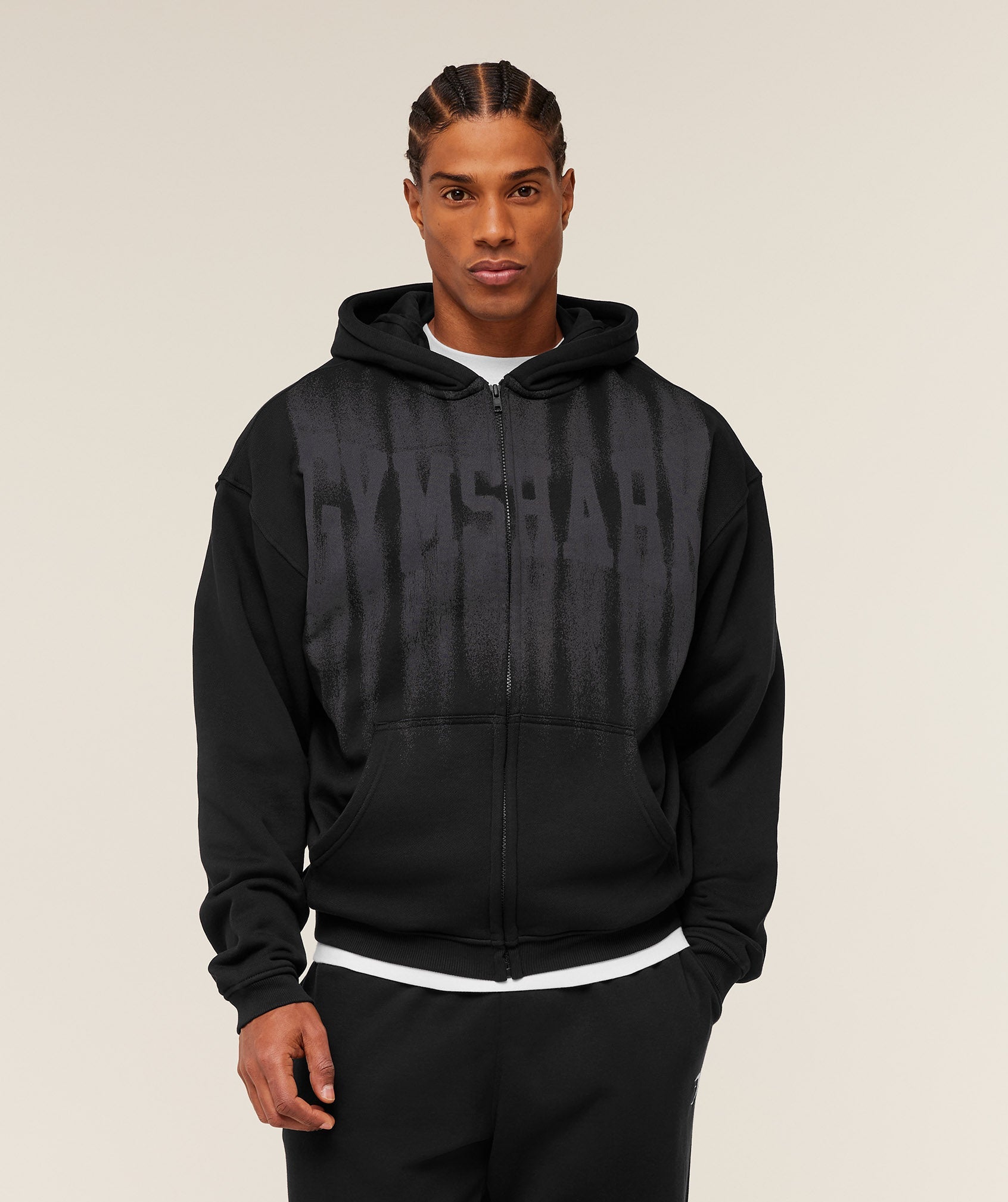 Gymshark Fade Graphic Zip Through Hoodie Gs Black