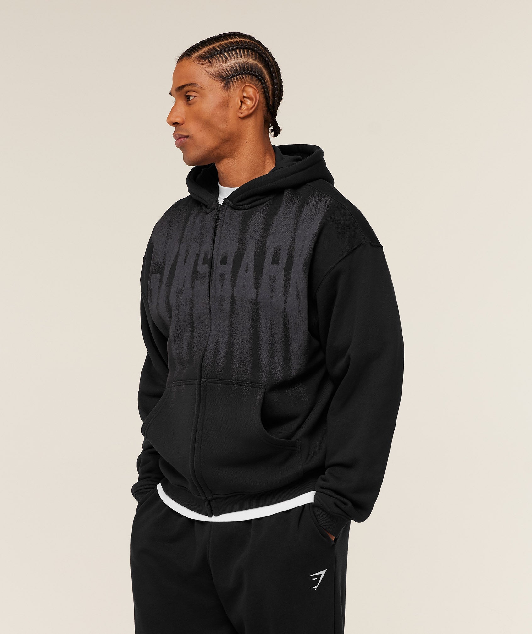 Gymshark Fade Graphic Zip Through Hoodie Gs Black