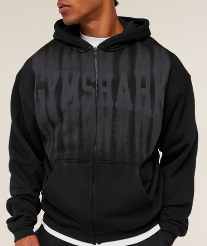 Gymshark Fade Graphic Zip Through Hoodie Gs Black