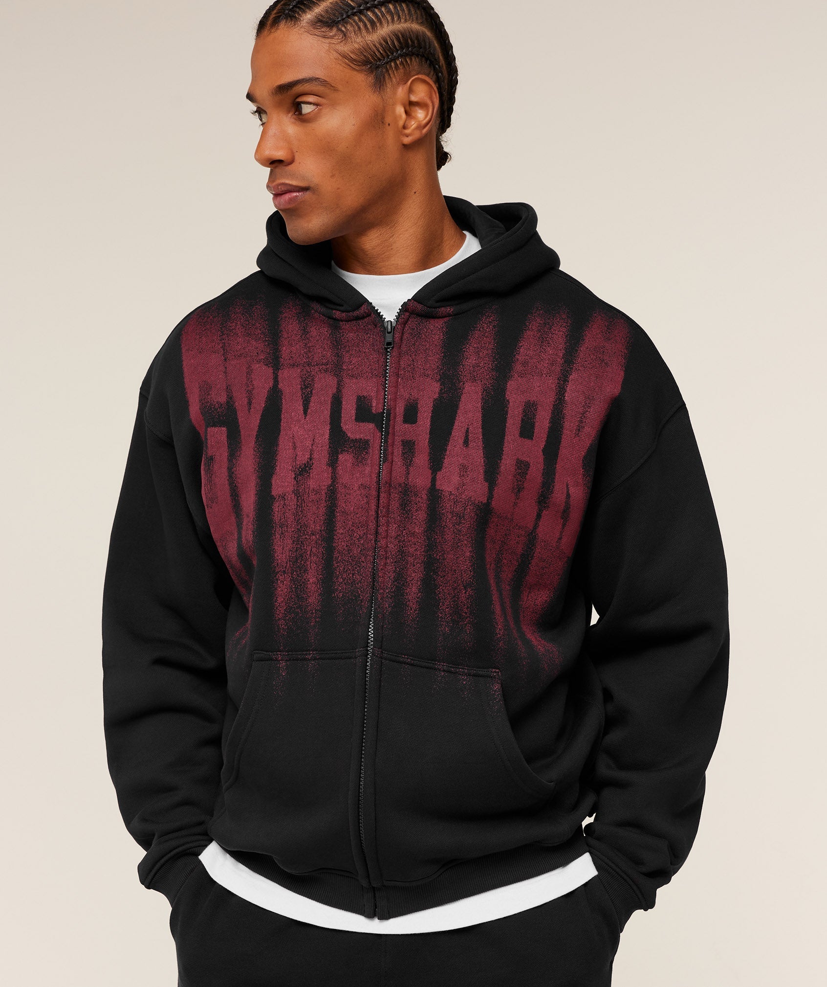 Gymshark Fade Graphic Zip Through Hoodie Black