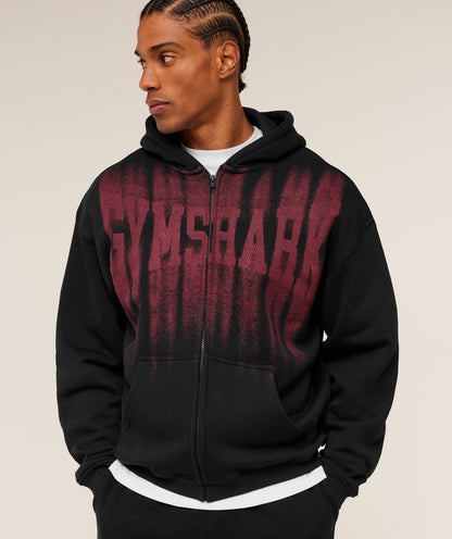 Gymshark Fade Graphic Zip Through Hoodie Black