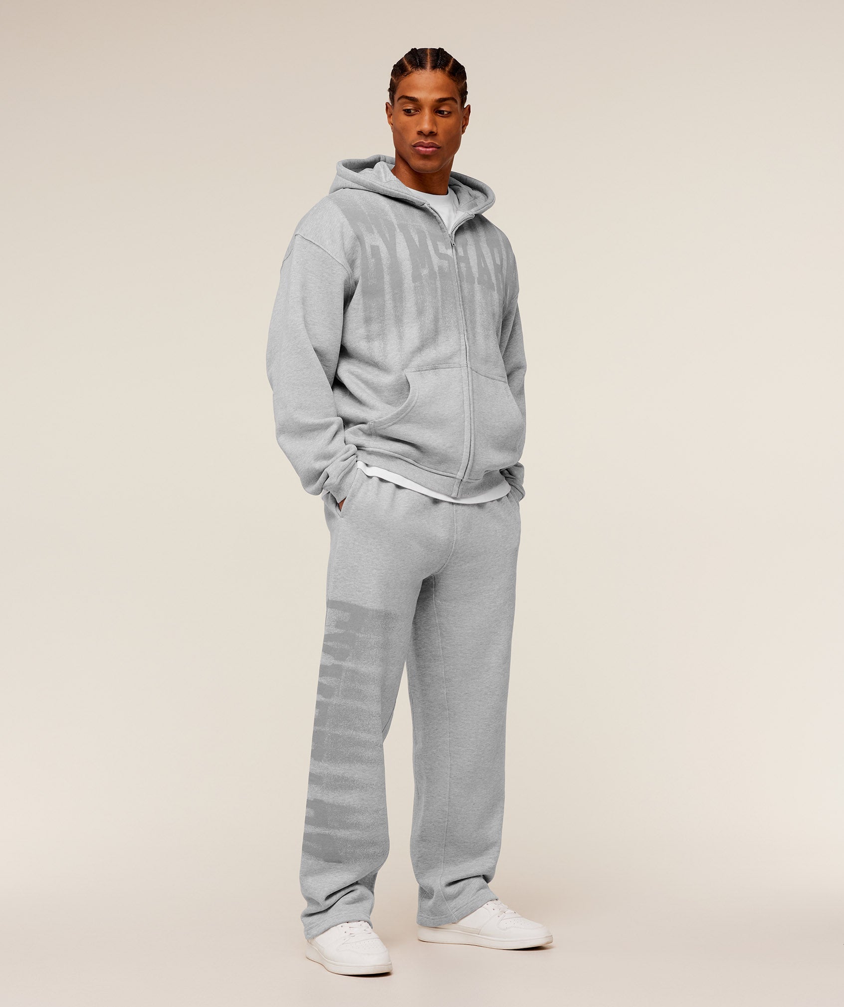Gymshark Fade Graphic Zip Through Hoodie Light Grey Core Marl