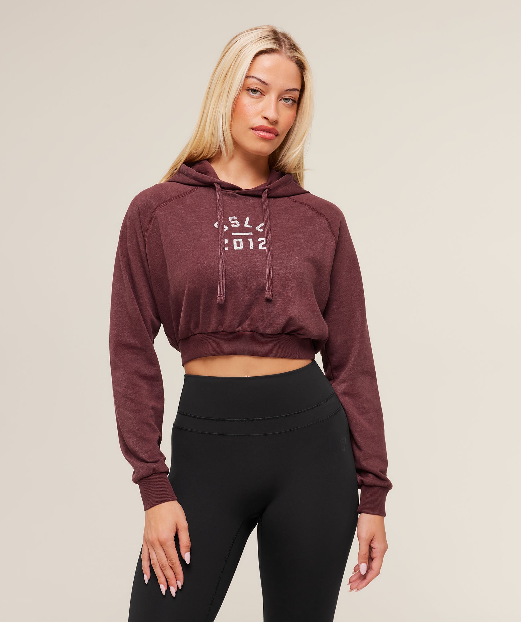 Women's Gymshark Lifting Club 2012 Graphic Cropped Hoodie Rich Maroon