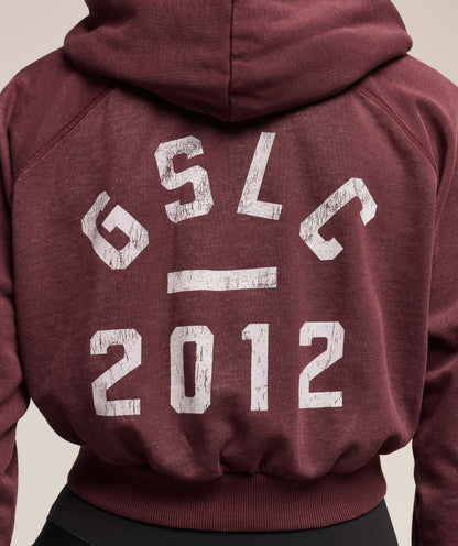 Women's Gymshark Lifting Club 2012 Graphic Cropped Hoodie Rich Maroon