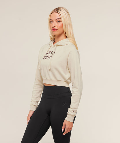 Women's Gymshark Lifting Club 2012 Graphic Cropped Hoodie Stone Beige