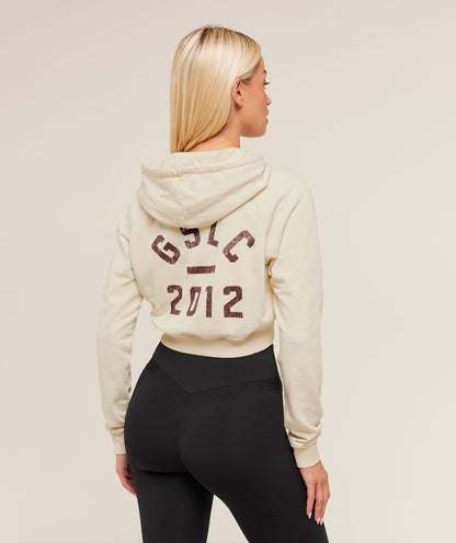 Women's Gymshark Lifting Club 2012 Graphic Cropped Hoodie Stone Beige