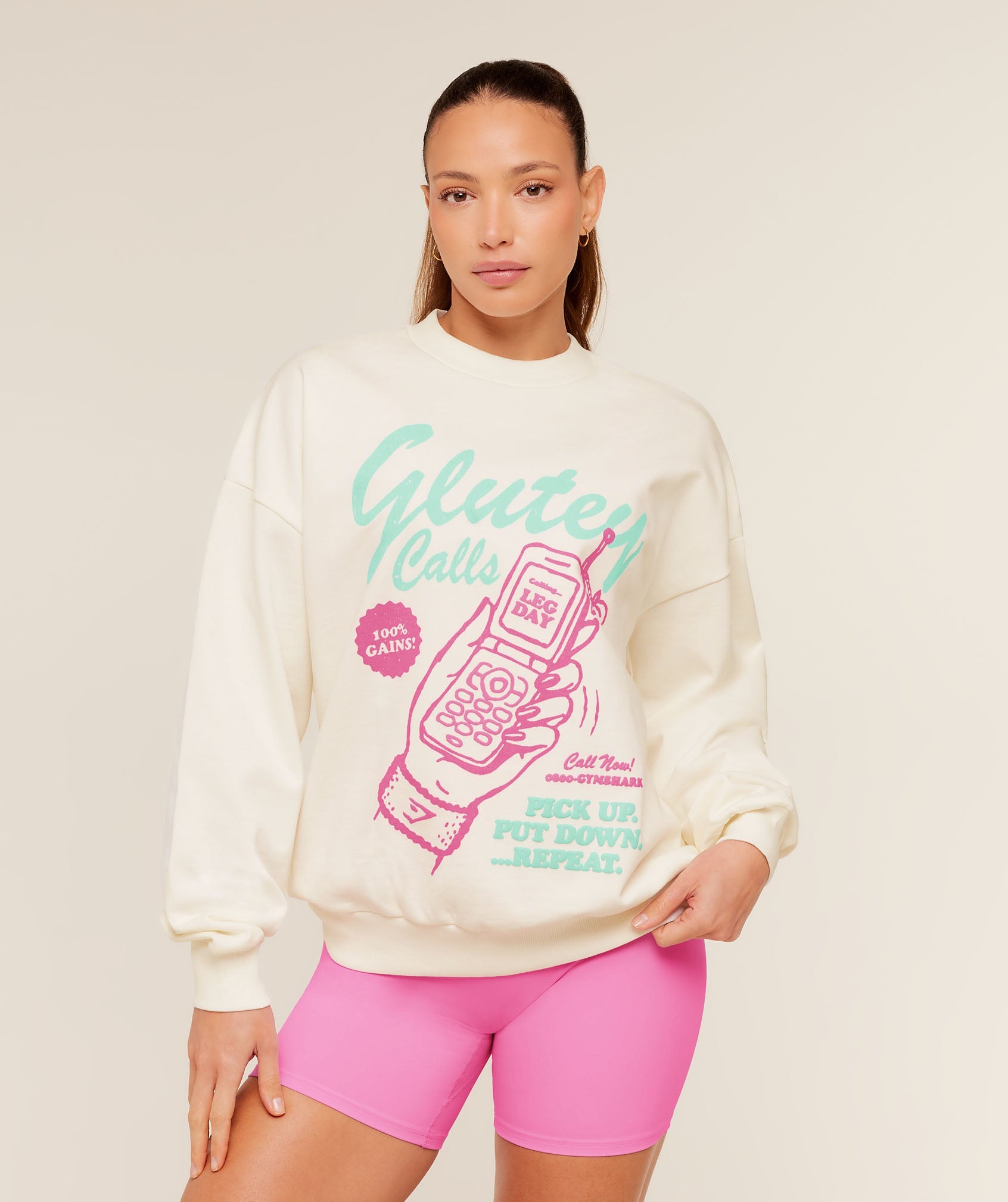 Women's Gymshark Glutey Calls Graphic Sweatshirt Soft White