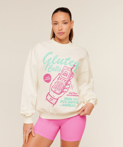 Women's Gymshark Glutey Calls Graphic Sweatshirt Soft White