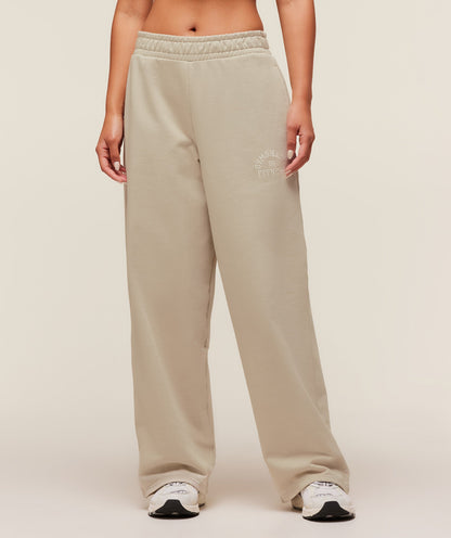 Women's Gymshark Fitness Embroidered Graphic Wide Leg Joggers Pebble Grey