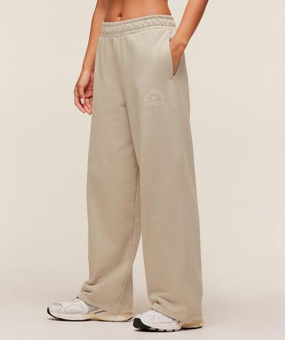 Women's Gymshark Fitness Embroidered Graphic Wide Leg Joggers Pebble Grey