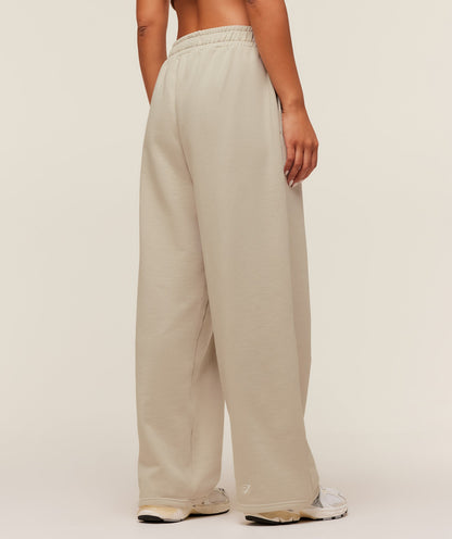 Women's Gymshark Fitness Embroidered Graphic Wide Leg Joggers Pebble Grey