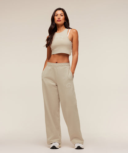 Women's Gymshark Fitness Embroidered Graphic Wide Leg Joggers Pebble Grey