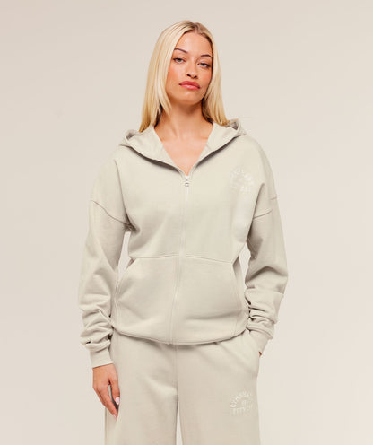 Women's Gymshark Fitness Embroidered Graphic Zip Up Hoodie Pebble Grey