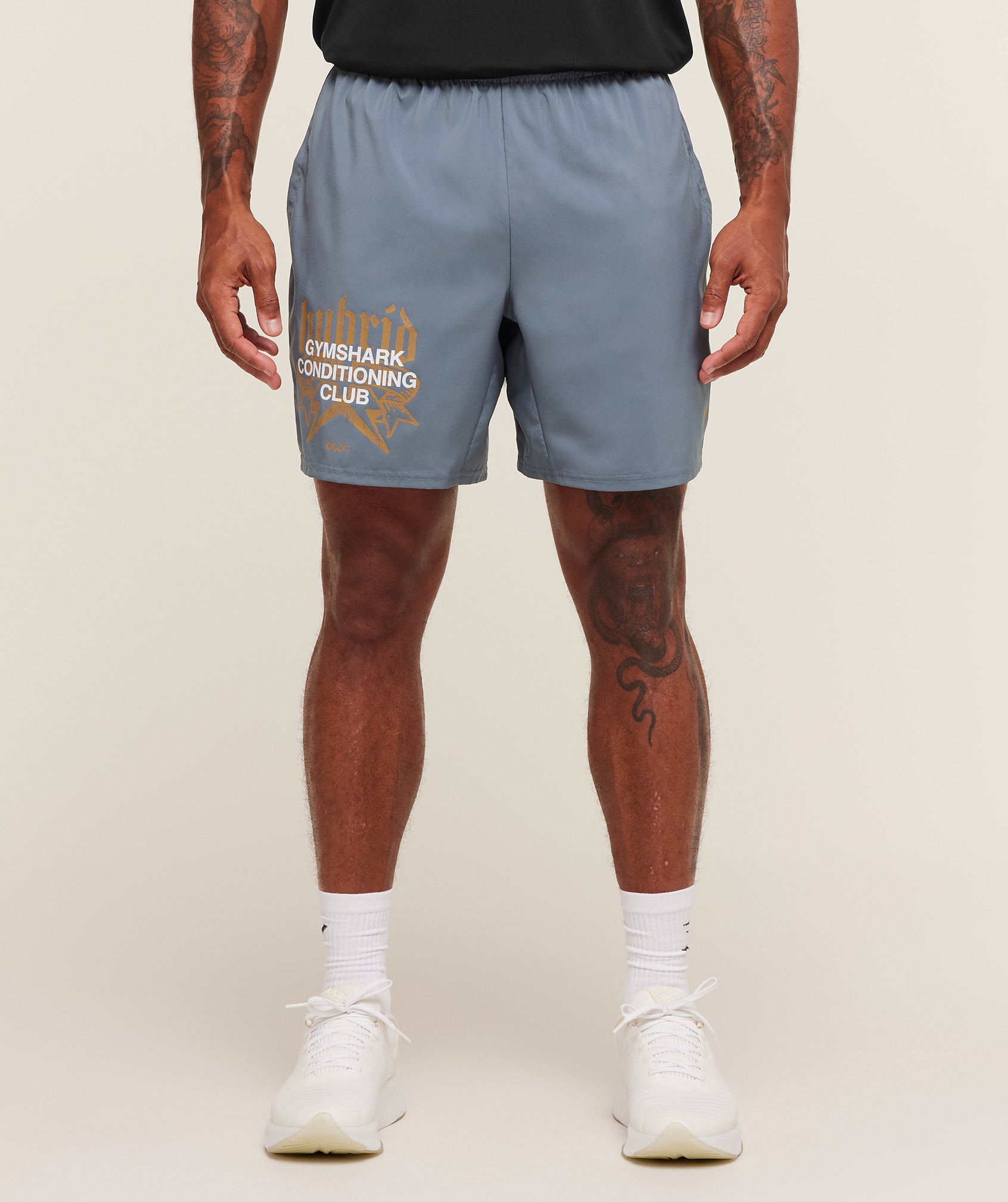 Gymshark Hybrid Graphic 7" Shorts Iron Blue