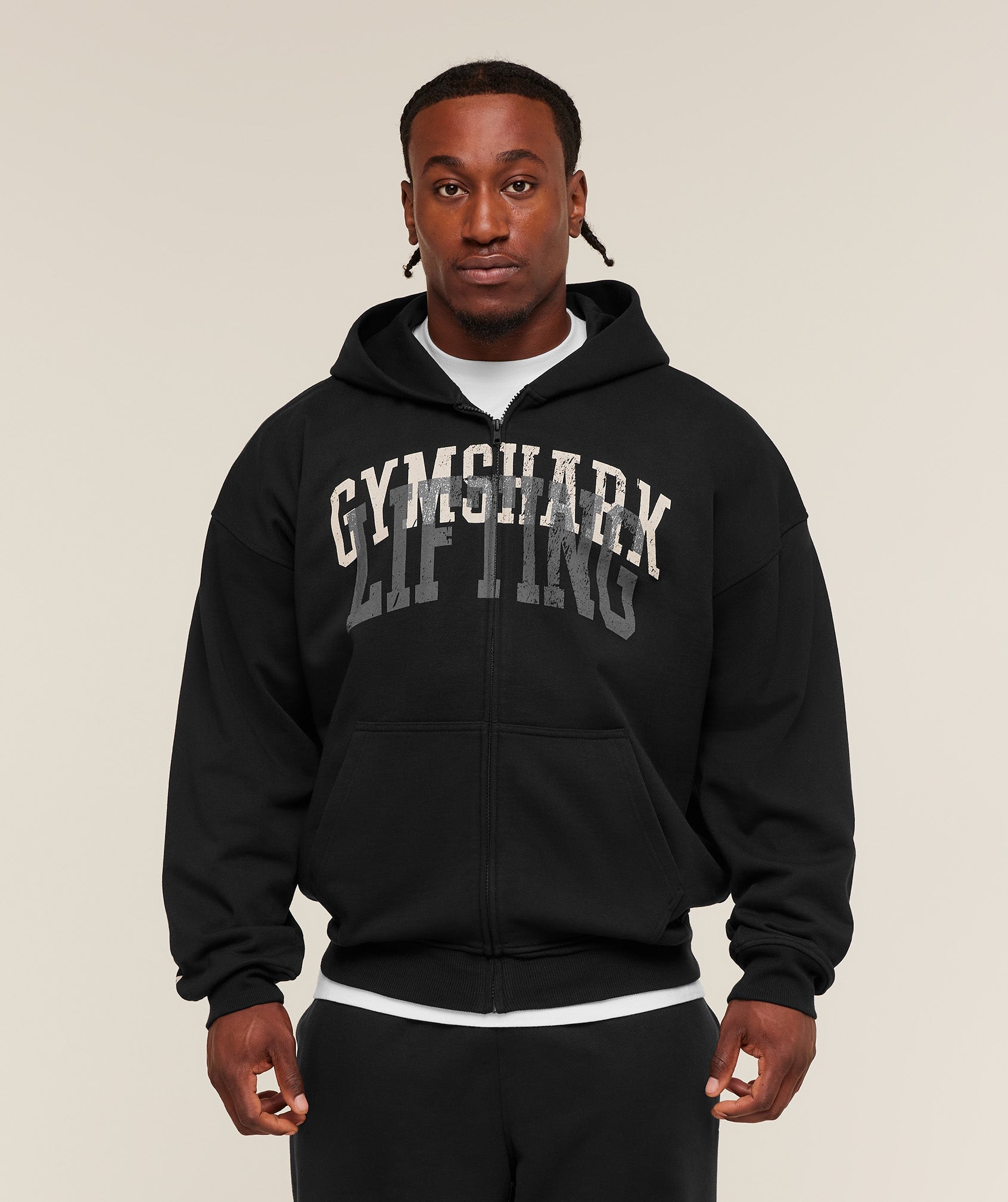 Gymshark Layered Graphic Zip Up Hoodie Black