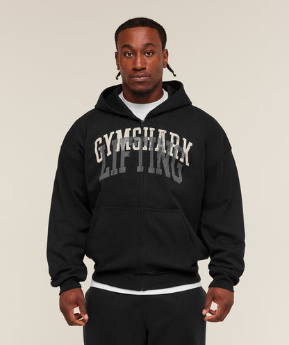Gymshark Layered Graphic Zip Up Hoodie Black